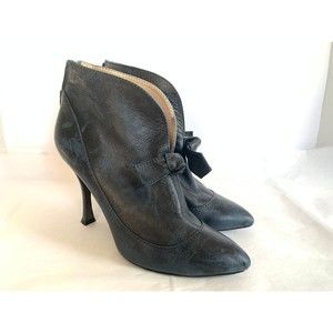 Cacheral Italy Blue Leather Cut out Knot Back Zip Boots - Size 37.5 Coquette Bow